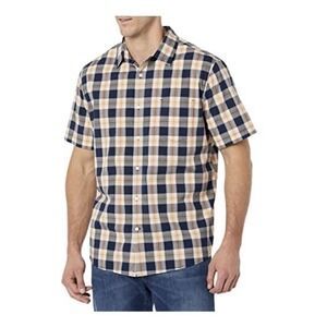 Amazon Essentials Mens Short Sleeve Plaid Shirt XS Button Down Navy Gold New